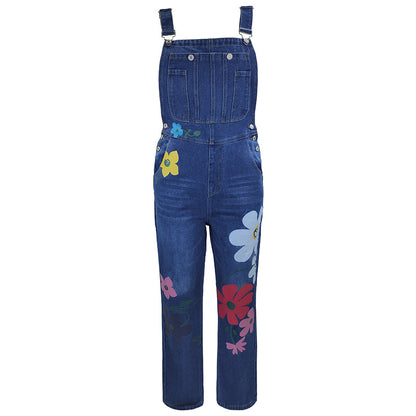 Printed jeans with non elastic straps and long pants straight tube