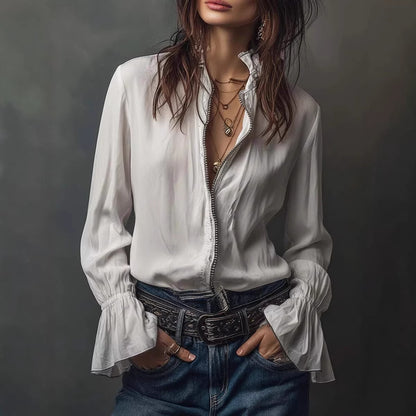 Western Bohemian Ruffle Sleeve Shirt for Women Casual Vacation Style