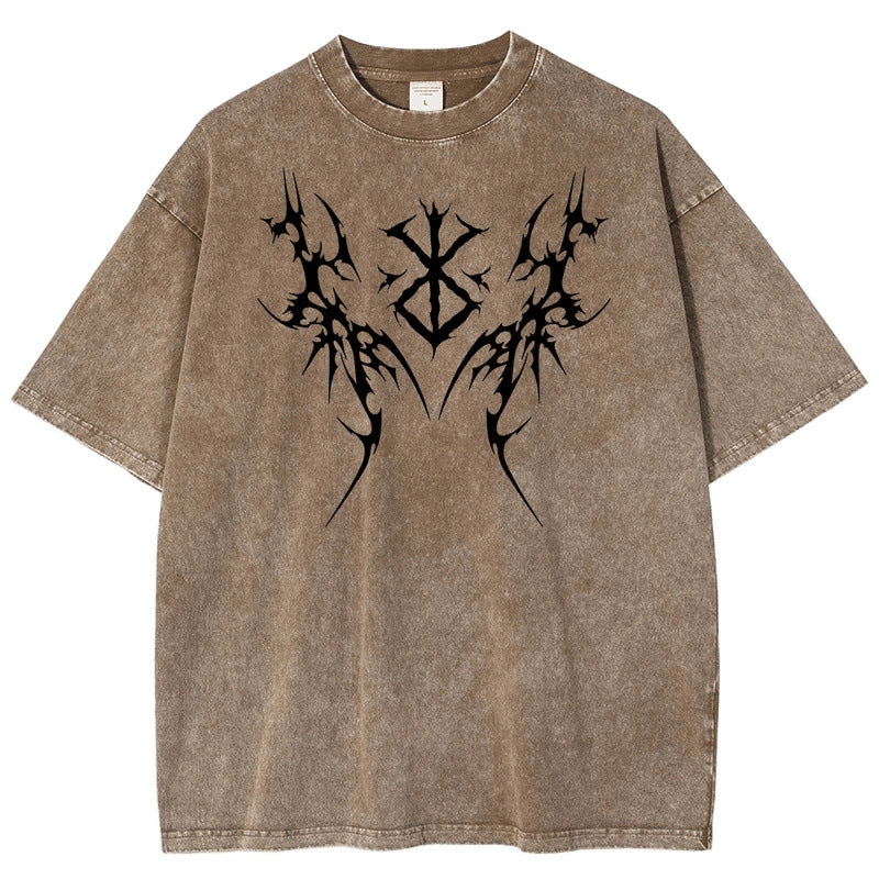Anime BerserkPrinted T-Shirt Summer Cotton Washed Vintage Short Sleeve