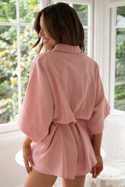 New style flip collar mid sleeve fashionable loose short jumpsuit
