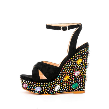 Sandalen met diamanten sleehak plateauzool en gesp feestelijke schoenen voor dames