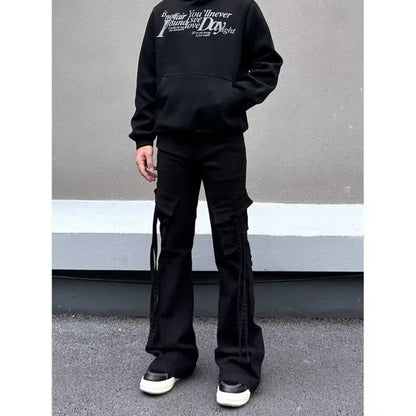 Slimming Couple Casual Long Straight Tapered Jeans with Large Pockets, Men's Denim Pants