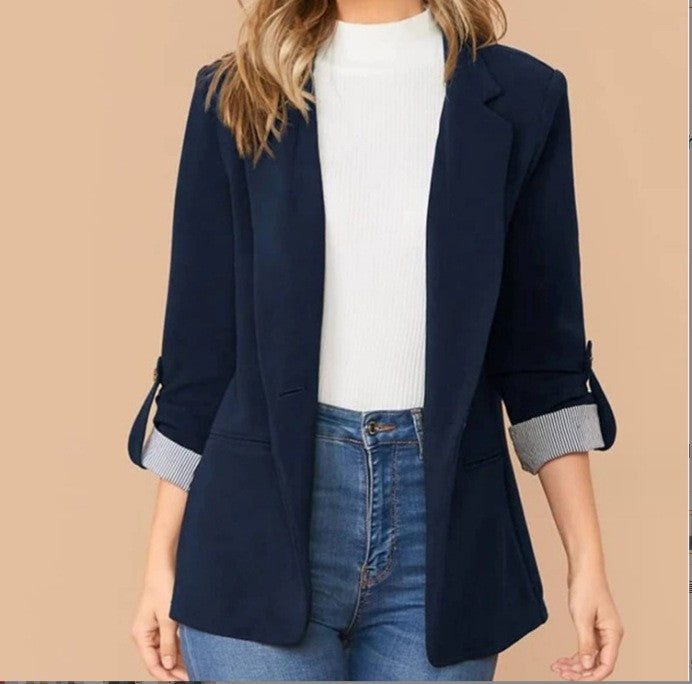 Fashionable Patchwork Notch Lapel Slim Fit Cardigan Suit Coat for Women Autumn Winter Season