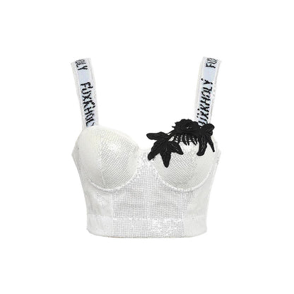 Underwire Embellished Strap Beaded Bustier Sexy Boned Corset