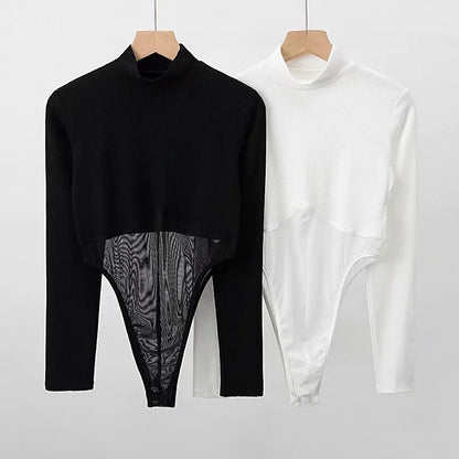 Mesh splicing umbilical jumpsuit