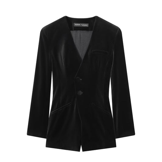 Fluwelen blazer- jumpsuit met V-hals en korte pijpen