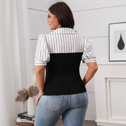 Stijlvolle plus size blouse met strepen en en korte pofmouwen