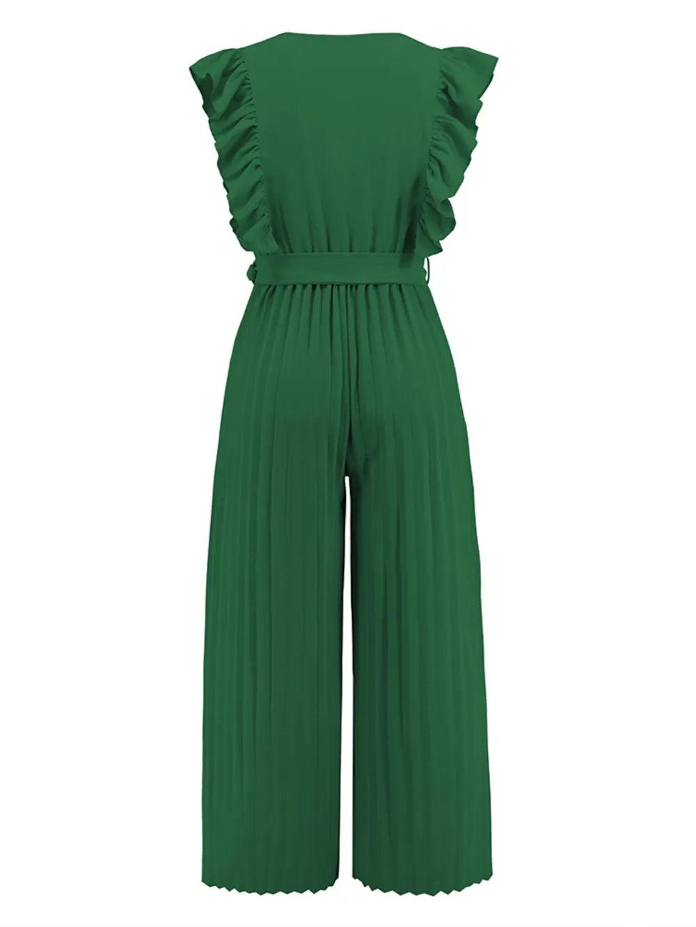 Geplooide jumpsuit met ceintuur en korte ruches mouwen