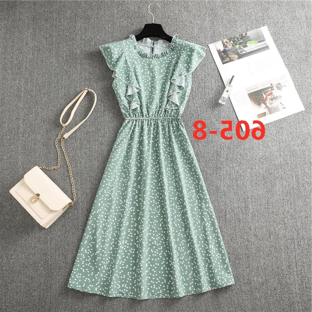 Dress summer polka dot chiffon skirt European and American loose and versatile mid-length skirt