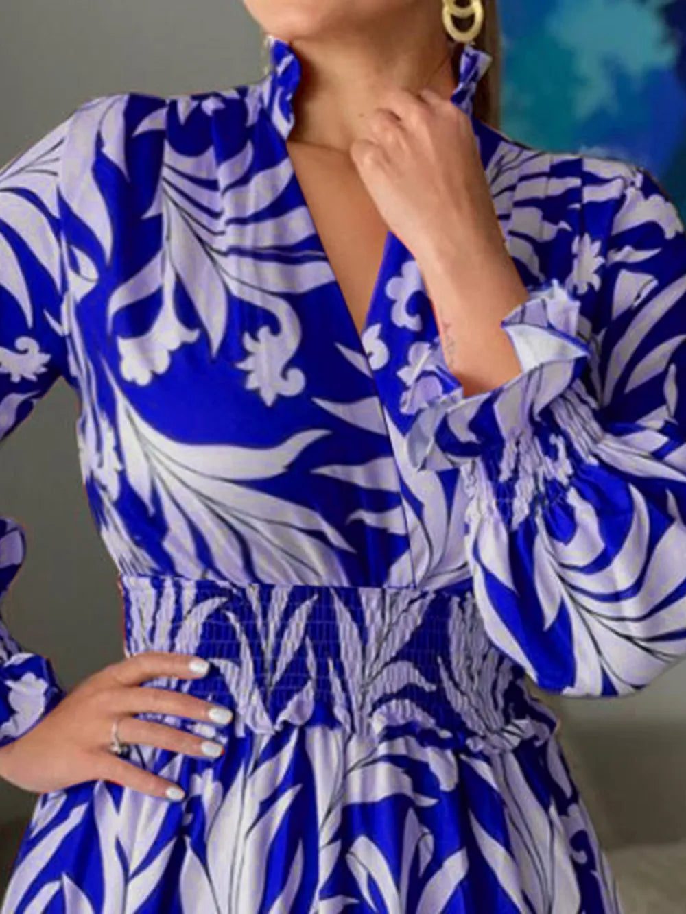 Maxi-jurk met print en ruchesmouwen