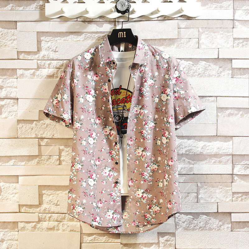 Cotton Men's  Trend Casual Floral Multi-color Beach Short Sleeve Shirt Wholesale