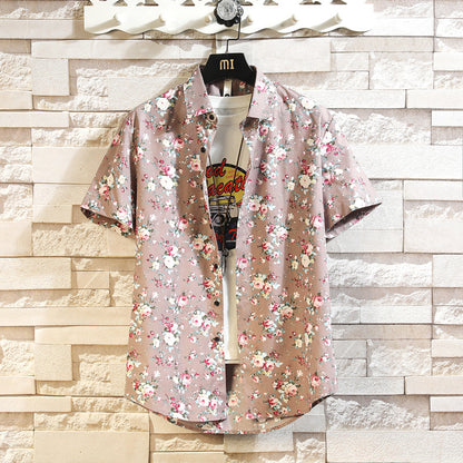 Cotton Men's  Trend Casual Floral Multi-color Beach Short Sleeve Shirt Wholesale