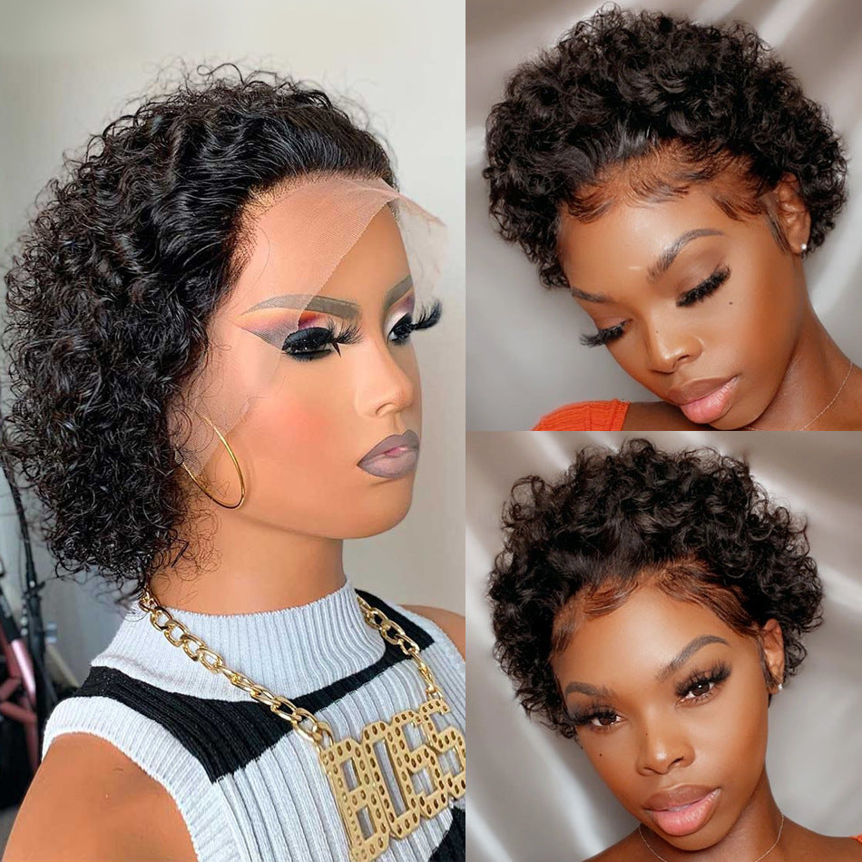 Korte pixie-stijl lace wig gemaakt van echt mensenhaar