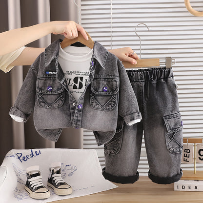 Casual clothing denim long sleeved three piece set