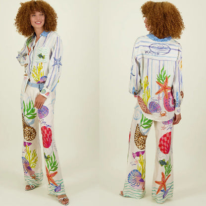 Two piece set of printed graffiti shirt and pants