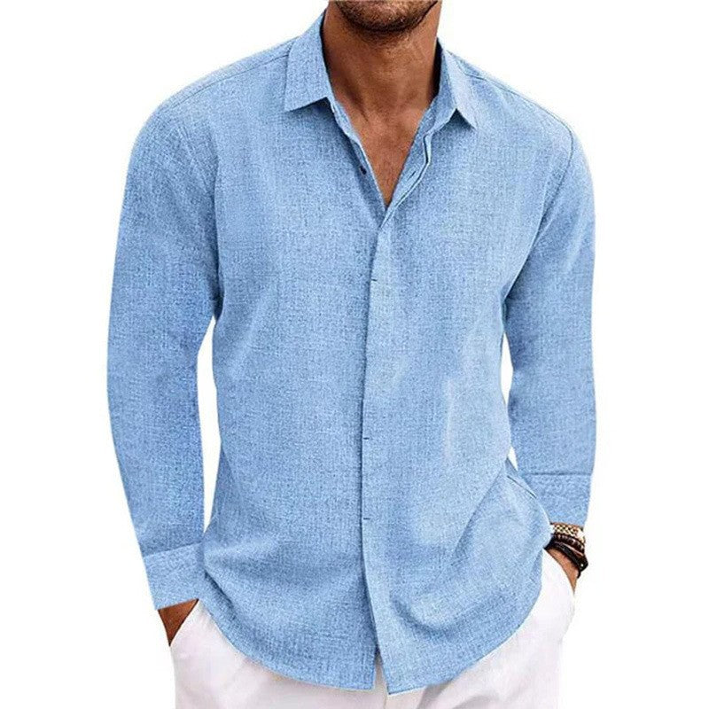 Men's Linen Long Sleeve T-Shirt Loose Sweatshirt Solid Color Long Sleeve Cotton Linen Shirt Men Oversize Shirt