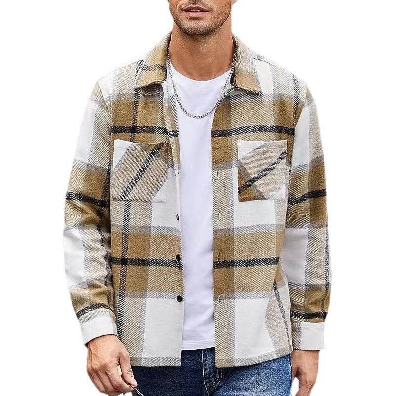 High-end Warm Plaid Men's Thickened Shirt Jacket for Autumn and Winter