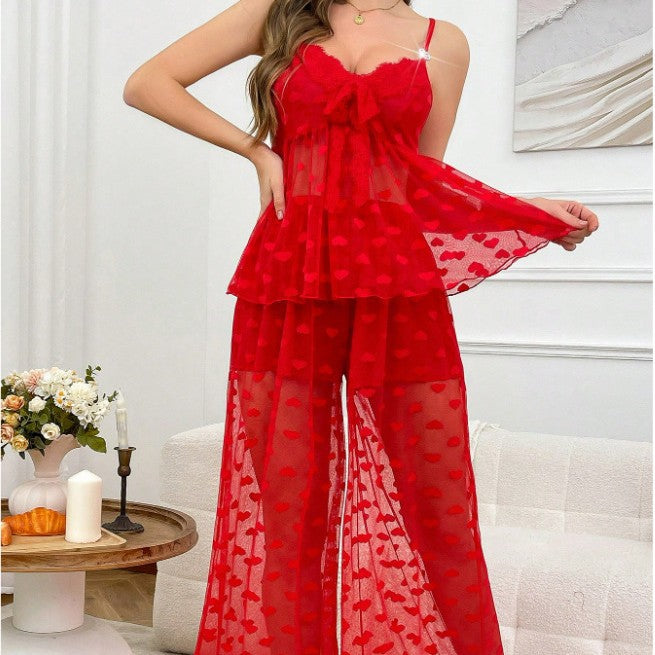 Sexy Lace Lingerie Set with Heart Netting for Women's Intimate Wear