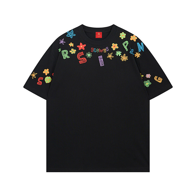T-SHIRT Hand-Painted Graffiti Print Short Sleeve Loose Casual Cotton T-Shirt for Summer Vacation