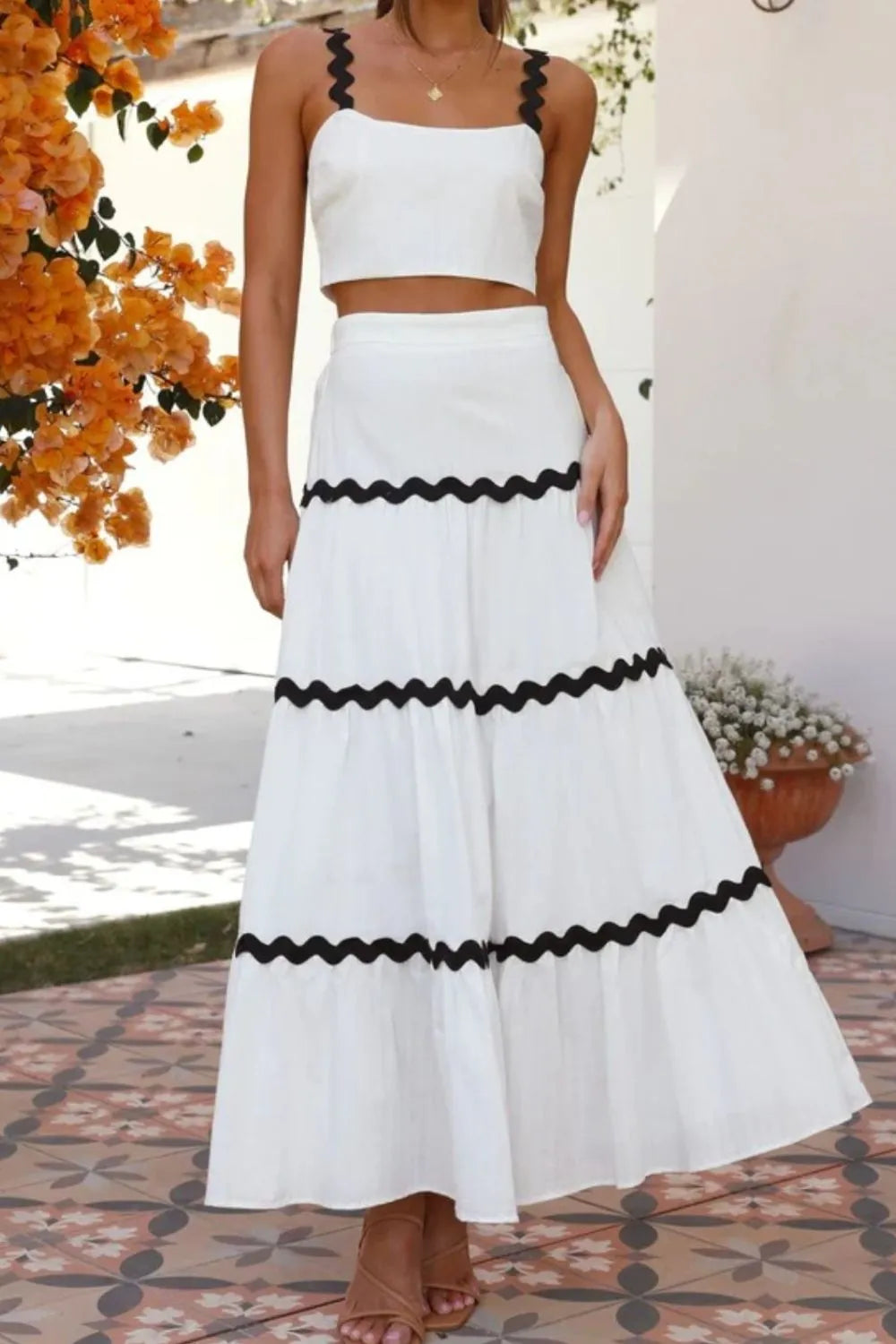 Contrast Trim Cami and Skirt Set