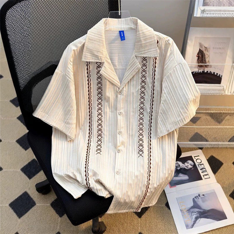 Cuban Collar Ethnic Style Short Sleeve Shirt for Men