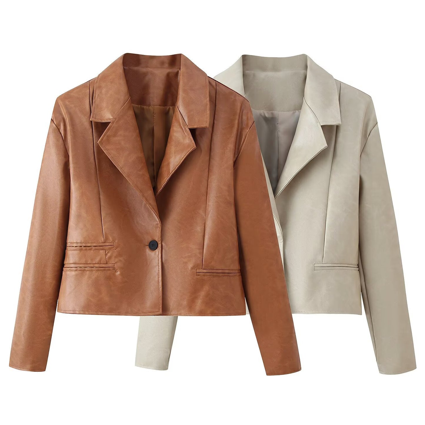 Korte PU-leren blazer met kraag