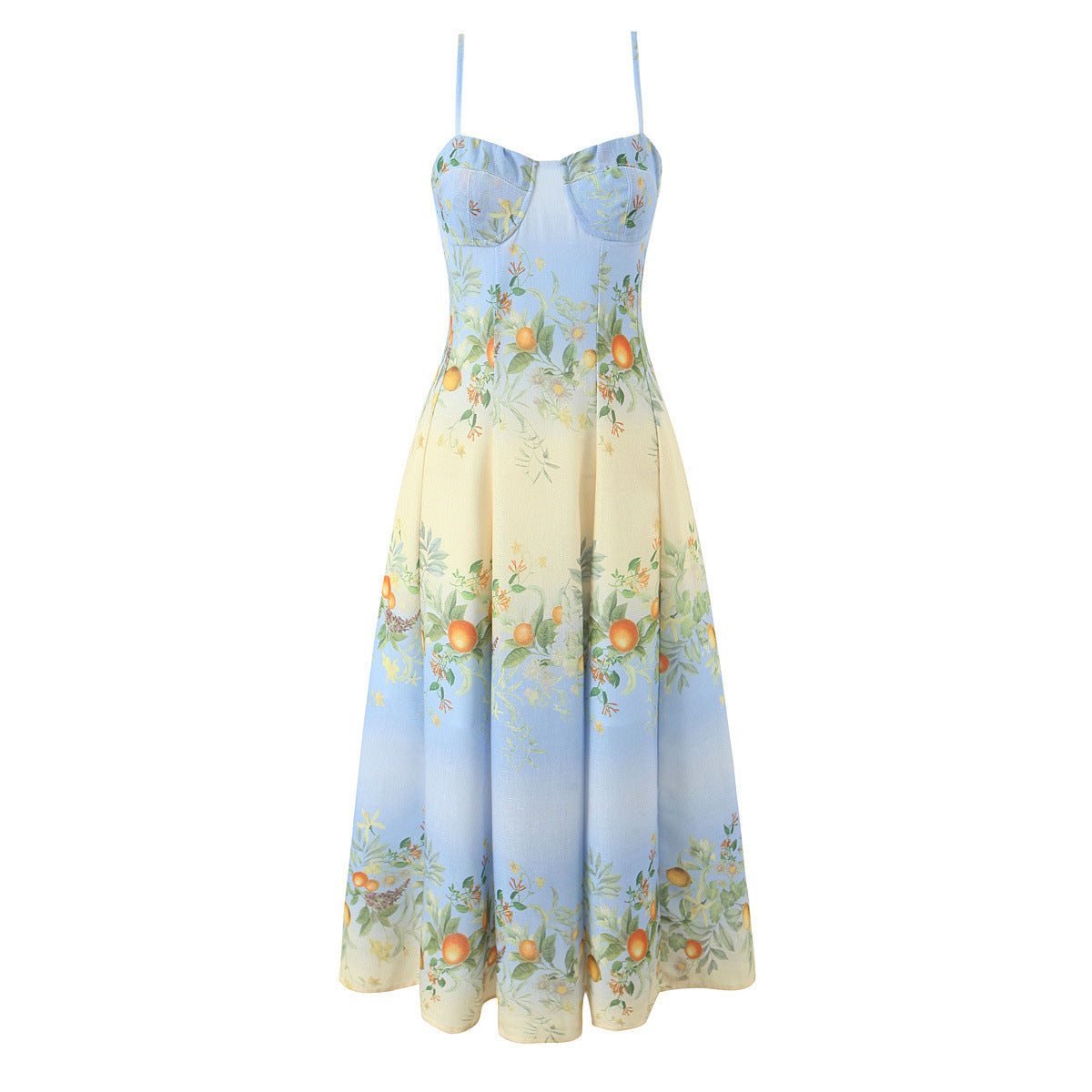 Bohemian vacation style linen print dress