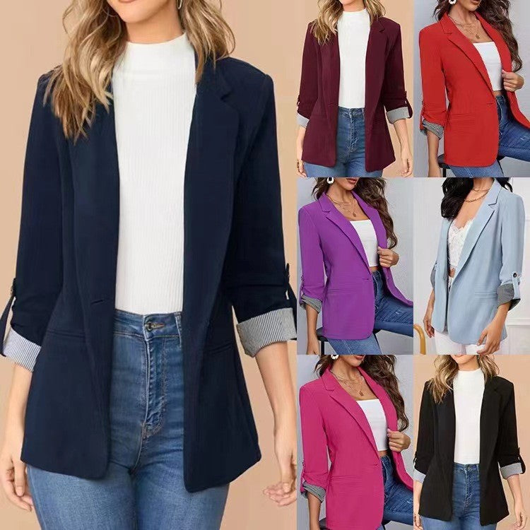 Fashionable Patchwork Notch Lapel Slim Fit Cardigan Suit Coat for Women Autumn Winter Season