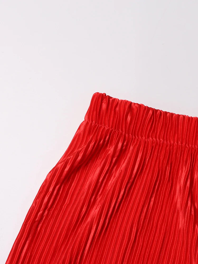 Casual geplooide tweedelige set voor dames: overhemd met revers lange mouwen en broek met rechte pijpen