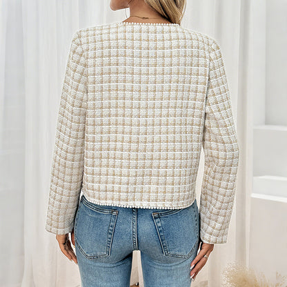 Elegant Beaded Fitted Tweed Style Cardigan Coat for Women
