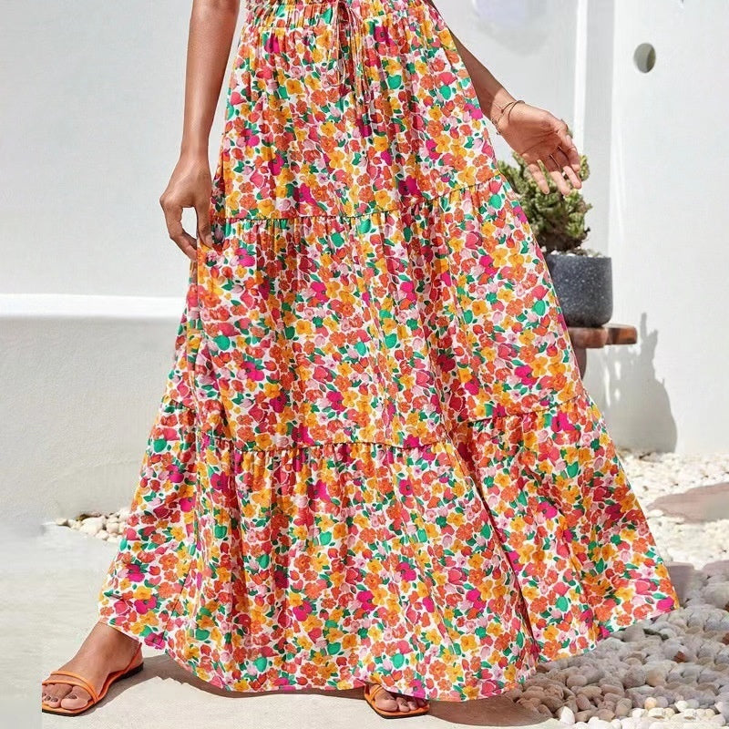 Maxi-rok met elastische taille en bloemenprint