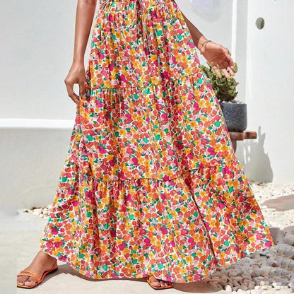 Maxi-rok met elastische taille en bloemenprint