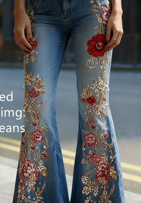 Bohemian stijl bloemen gebuurde flared jeans