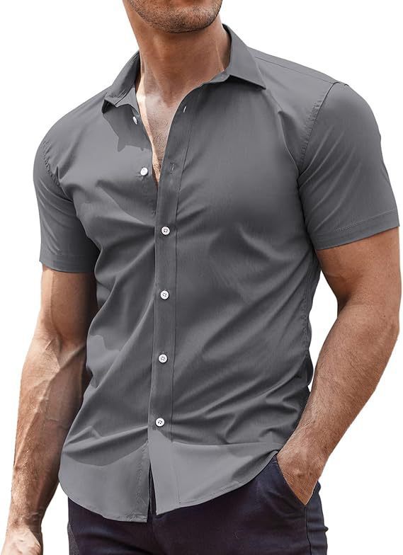 Mens Classic Business Casual Short Sleeve Shirt