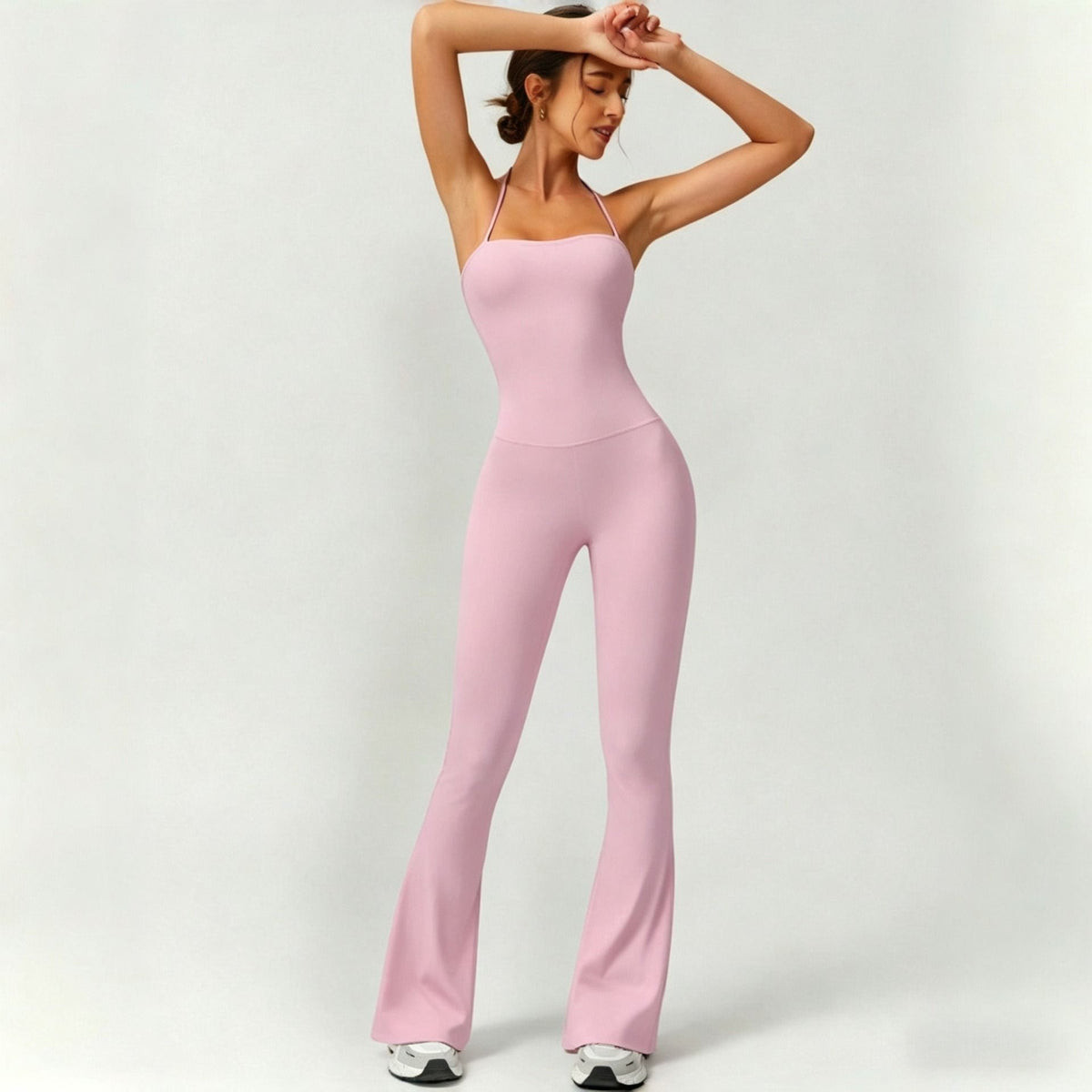 Quick Dry Yoga Fitness Suit with High Waisted Flared Pants