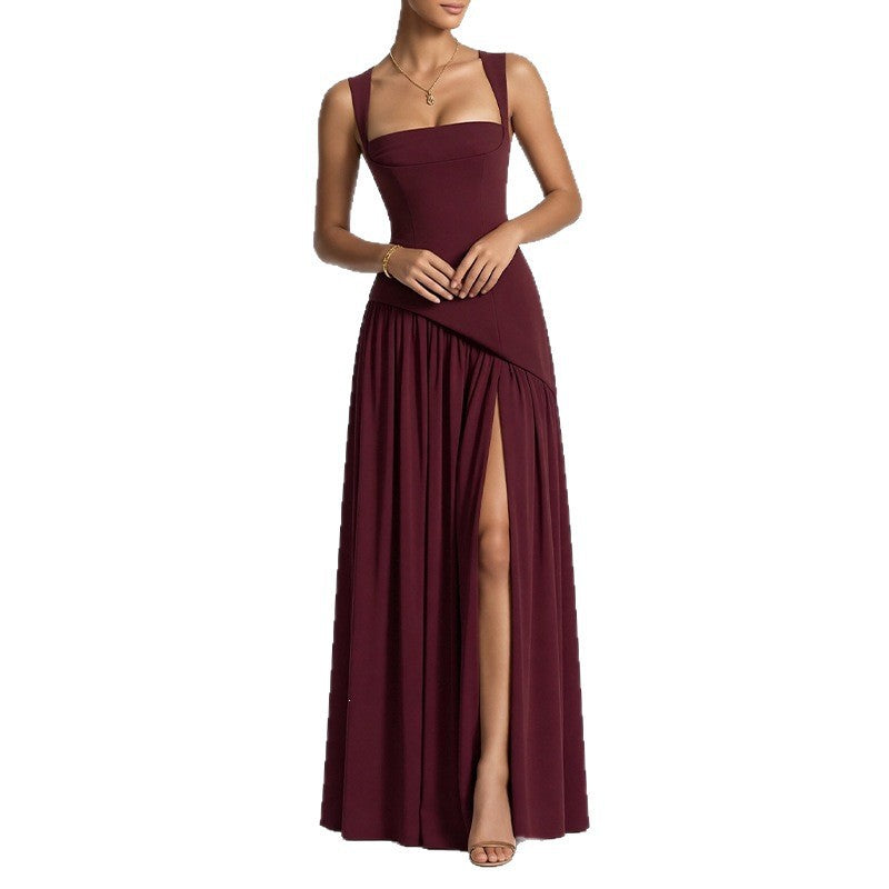 Elegant Backless Pleated Slit Dress