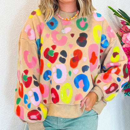 Luipaardprint bedrukte ronde hals sweatshirt