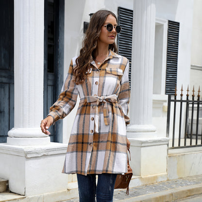 Amerikaanse dames geruite lange verdikte overhemdjurk