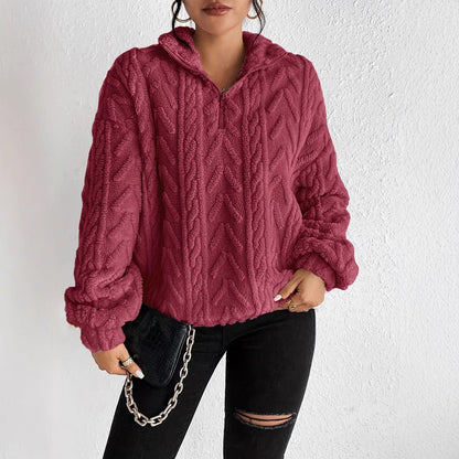 Plusche Latte Art Casual Halve Rits Pullover Trui