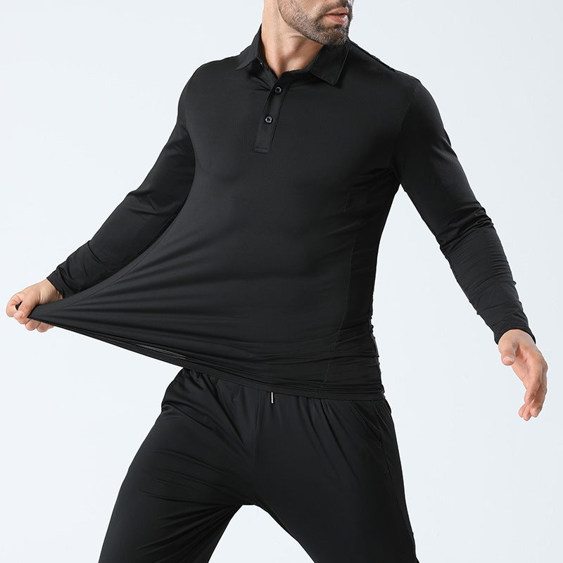 Mens Quick-Dry Long Sleeve Polo Shirt