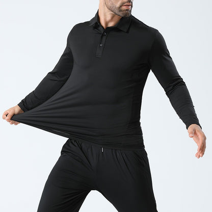 Mens Quick-Dry Long Sleeve Polo Shirt
