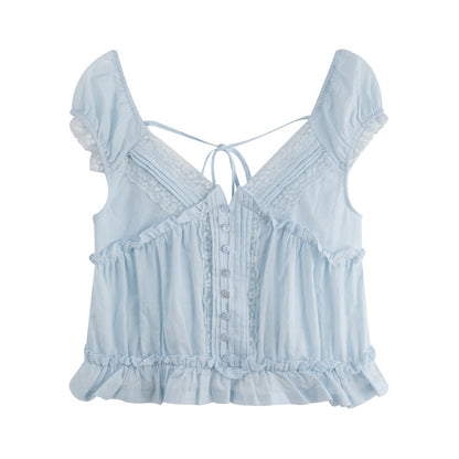 Chic Lace V-Neck Chiffon Short-Sleeve T-Shirt
