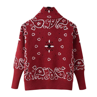 Loose Tricolor Zipper Long Sleeve Cardigan Sweater Jacket