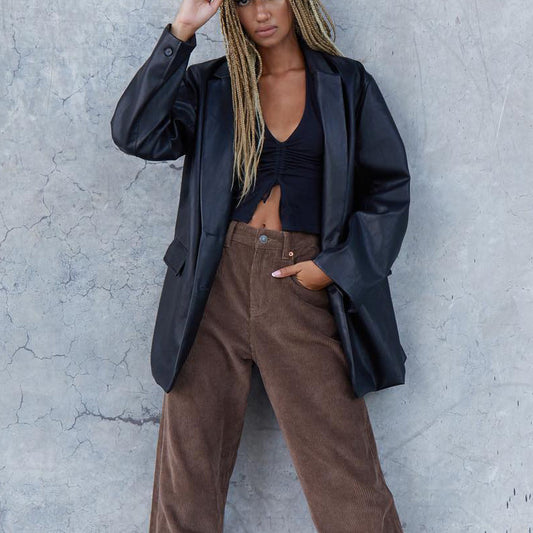 Amerikaanse PU-leren blazerjasje