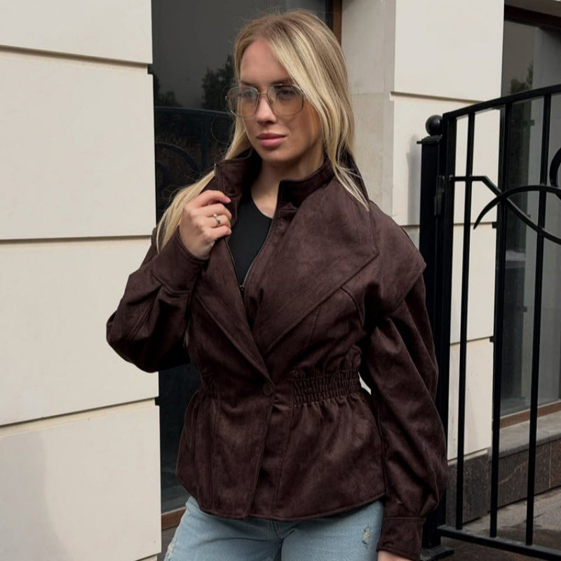 Womens Suede Lapel Jacket