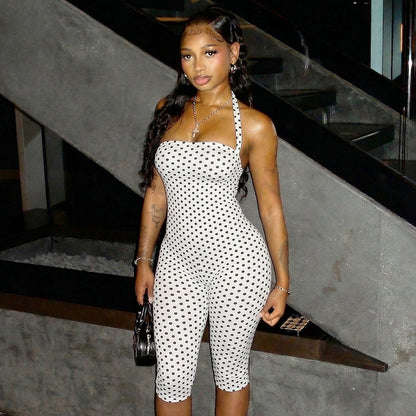 Halter Neck Slim Fit Three-Quarter Jumpsuit