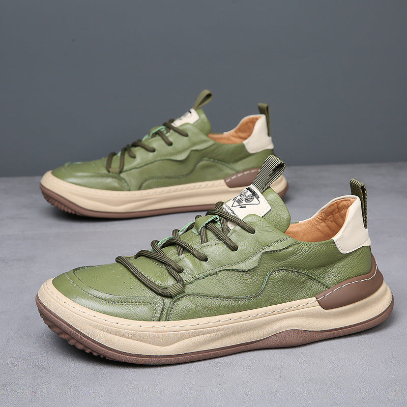 Genuine Leather Mens Casual Shoes Breathable Lace-Up Sneakers