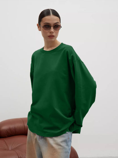 Womens Long Sleeve Cotton T-Shirt Loose Fit Casual Top