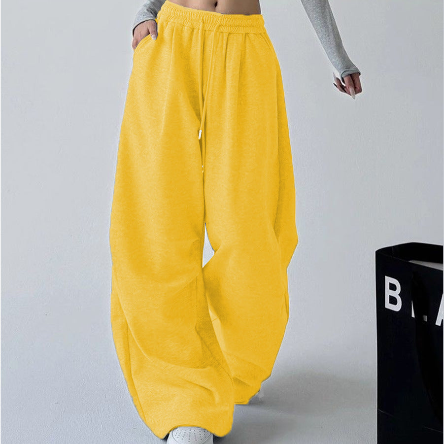 Women's Straight Loose Fleece-Lined Drawstring Casual Pants