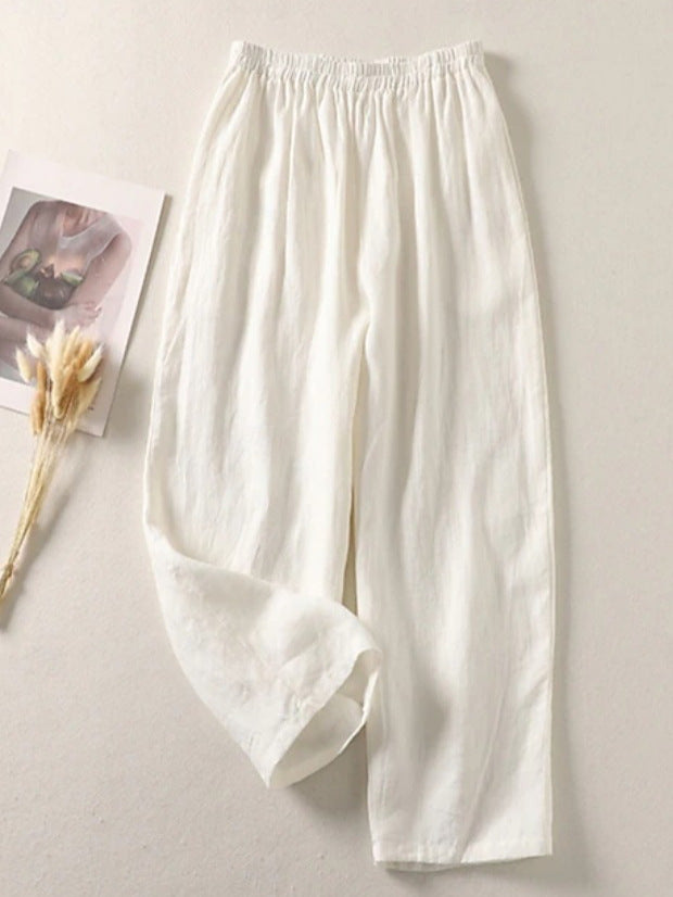 Cotton and Linen Casual Cropped Pants